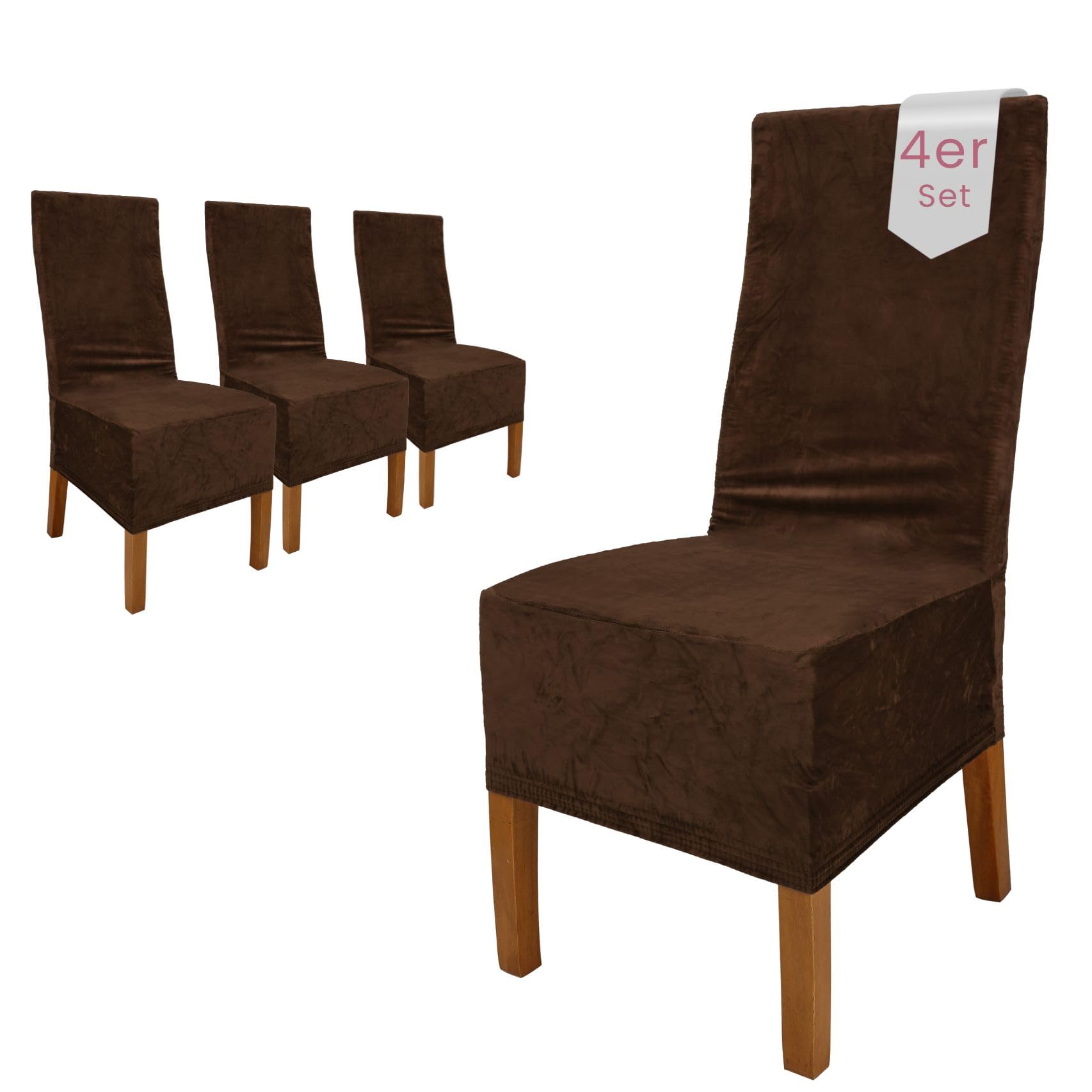 SCHEFFLER-Home Housse de Chaise Extensible « Puma Velvet » / Lot de 4 / Marron/Housses de siège élastiques en Velours/Housses de Chaise pour Chaise Luge
