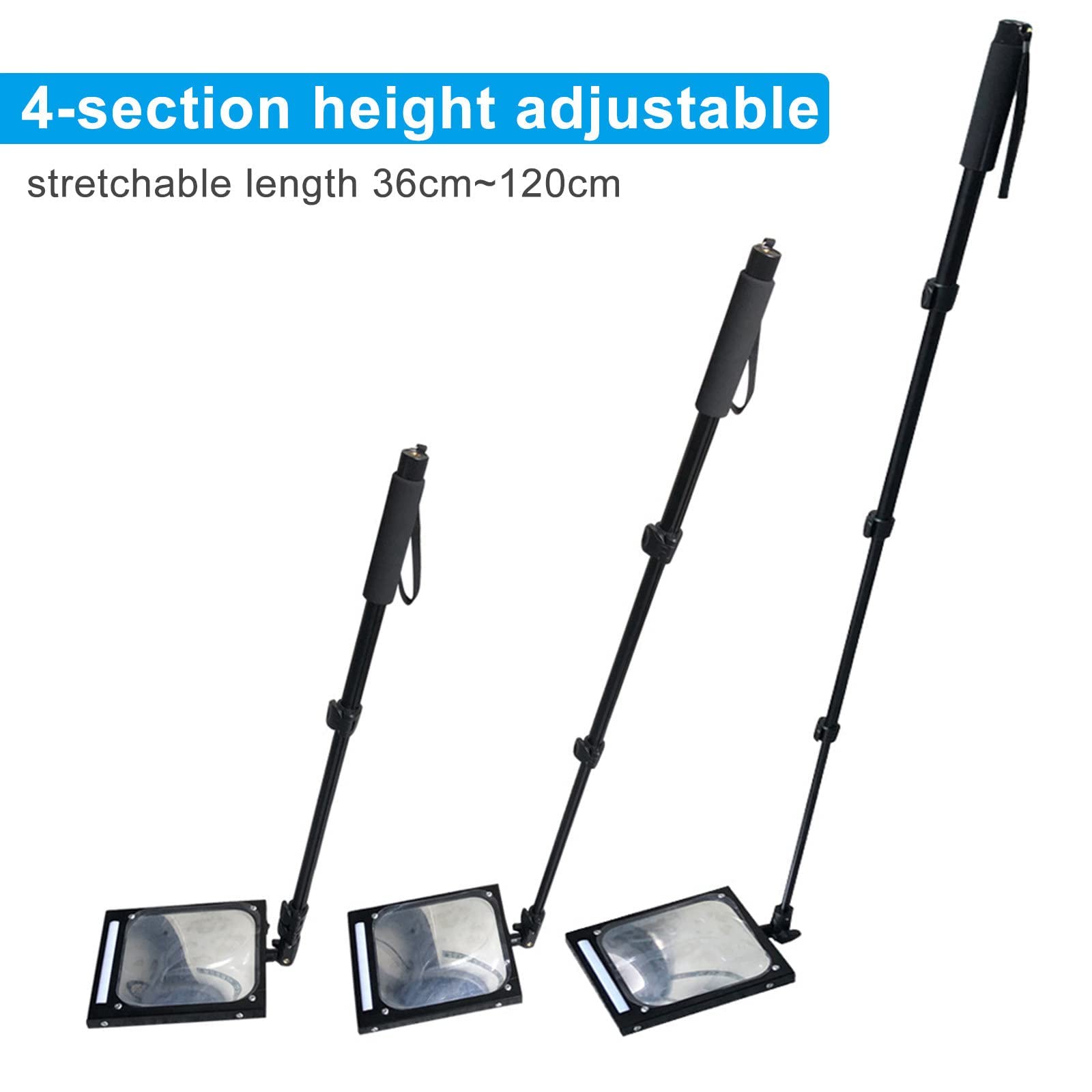 Espejo De Inspección para Bajos De Vehículos con Luz Led, Espejos Telescópicos Convexos con Varilla Ajustable De 36 Cm A 120 Cm, Espejo De Seguridad para Reparacione