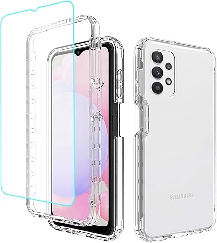 Funda transparente compatible con Galaxy A13 4G/A13 LTE 4G A135F con protector de pantalla de vidrio templado, bonito protector de cristal a prueba