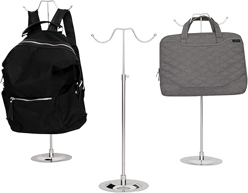 Miniatura 2 de Soporte de exhibición de bolso de acero inoxidable para encimera, doble gancho, ajustable, soporte independiente para bolsos, pelucas, monederos