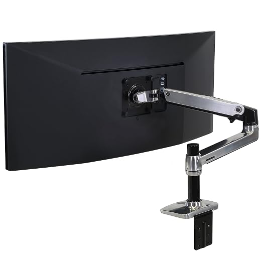 Ergotron – LX Premium Monitor Arm, Single Monitor Desk Mount – fits Flat Curved Ultrawide Computer Monitors up to 34 Inches, 7 to 25 lbs, VESA 75x75mm or 100x100mm – Polished Aluminum
