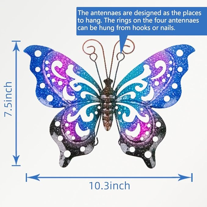 Pack de 3 Mariposas Metálicas para Pared, Decoración de Jardín miniatura 3