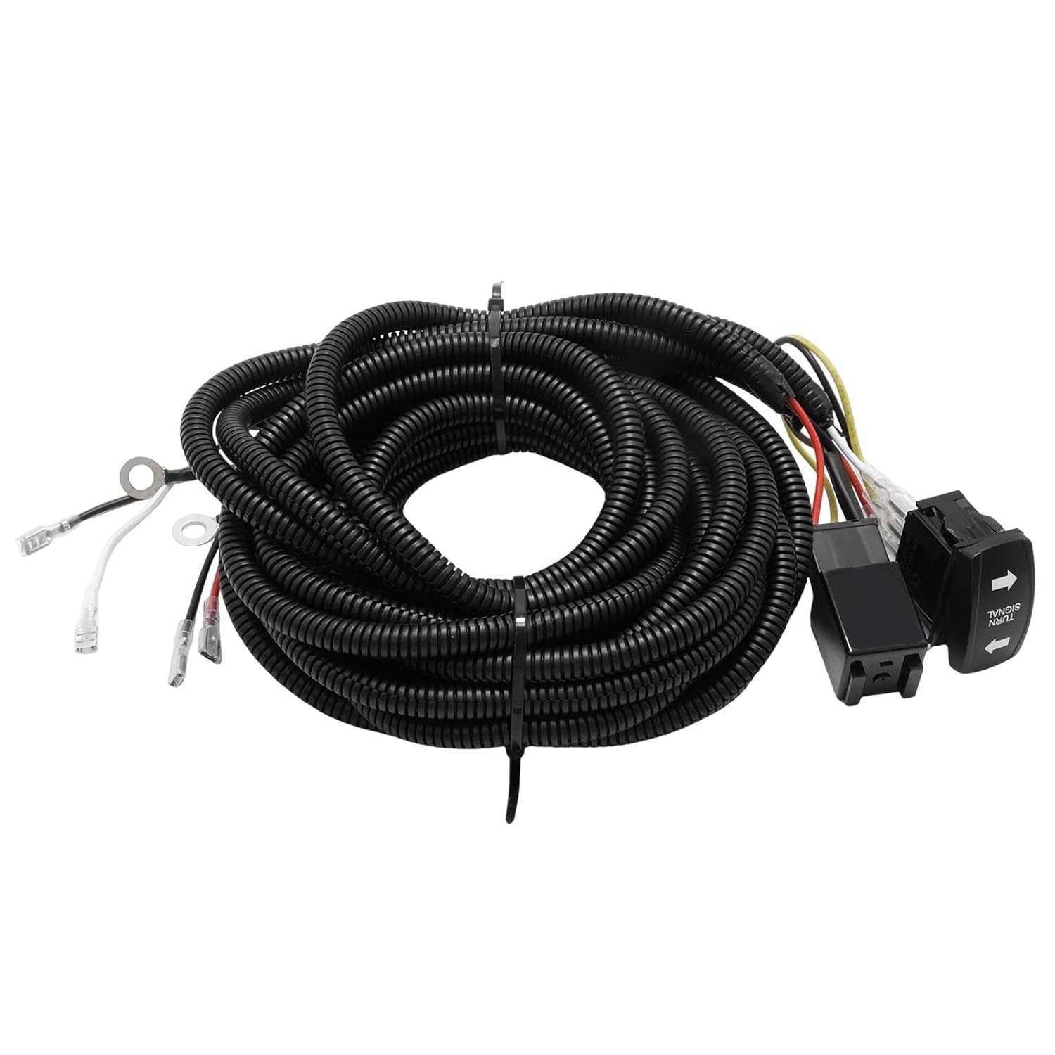 UTV Turn Signal Wiring Harness with Rocker Switch Flasher Relay Fuse, 20 AWG 2 Leads 12V/24V Turn Signal Wiring Kit, Replacement for Polaris RZR Ranger Maverick X3 Talon Mule