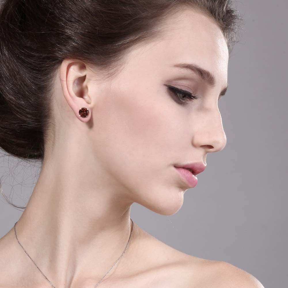 Gem Stone King 14K White Gold Red Garnet Stud Earrings For Women Men (2.00 Cttw Gemstone Birthstone Round 6MM) - Image 2