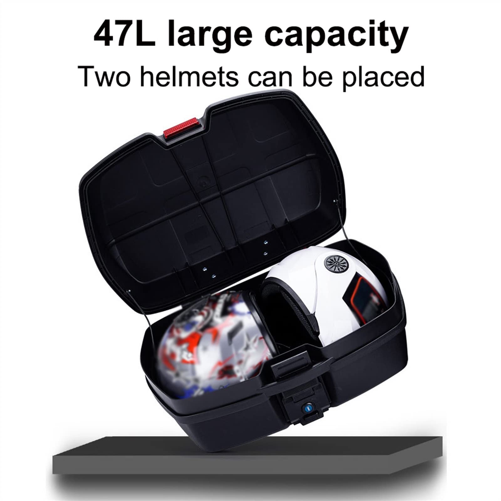 Baúl Universal de Moto,Caja superior para motocicleta de 47L, con respaldo, multicolor y reflector, resistente al agua/resistente, Baúl trasera para motocicleta, estuche rígido para casco de scooter
