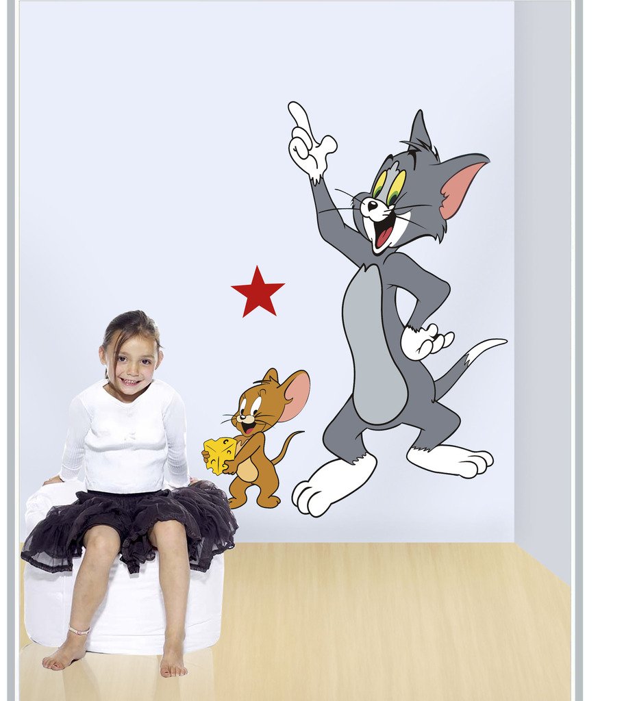 DECOR KAFE Decal Style Tom and Jerry Wall Sticker (PVC Vinyl, Multicolor, 50 X 71 cm)