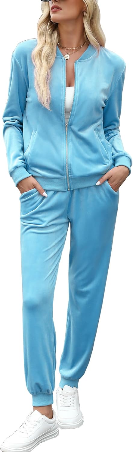 Marvmys Women's Velour Tracksuit Full Zip Up Sweatsuits Set 2 Piece Outfits Jogger Set