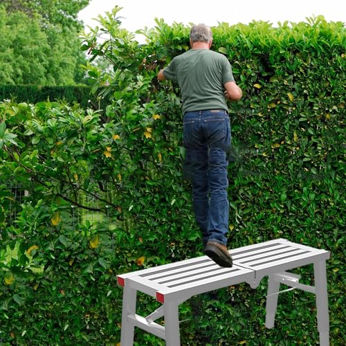 Plataforma de andamio plegable ajustable con soportes de estante para un soporte seguro de construcción y escalera