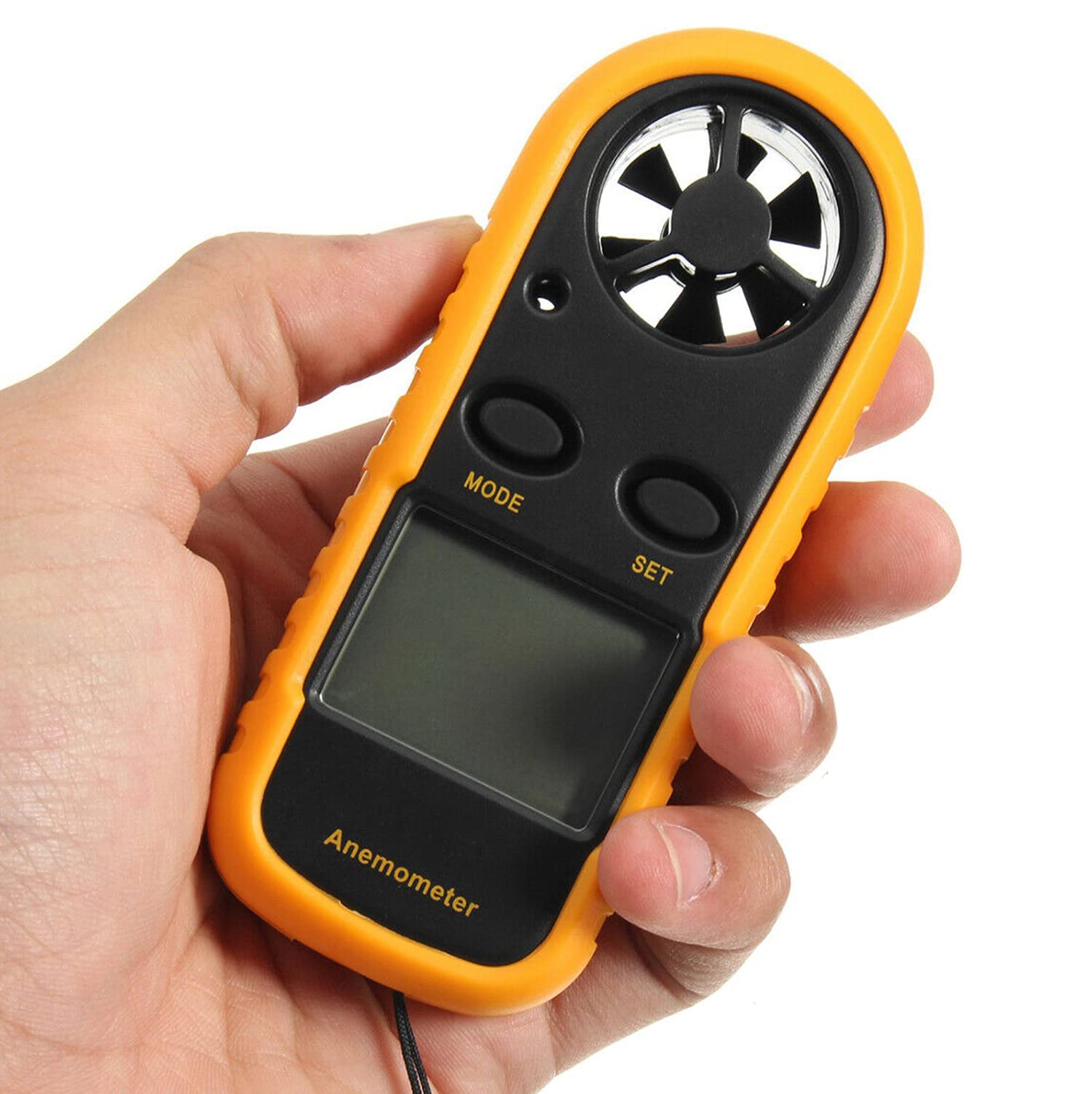 Chironal 1Pcs Portable Digital Anemometer 0.3-30m/s Wind Speed Meter with LCD Backlight Display (Yellow)