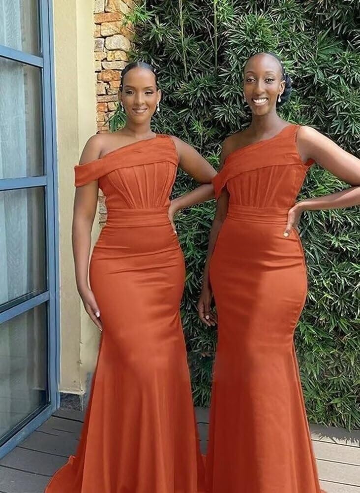 Satin Bridesmaid Dresses for Women One Shoulder Mermaid Corset Prom Dress Long Formal Evening Gown WML29 - Image 4