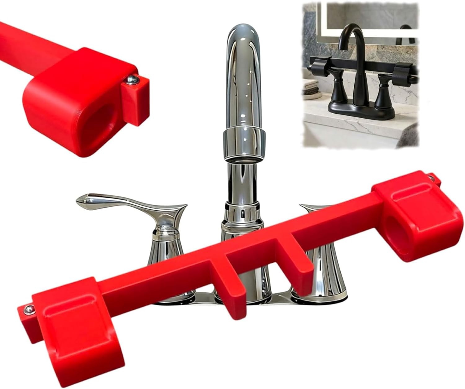 Universal Faucet Handle Lock,Universal Tool-Free Installation,Pet & Child Proof Sink Faucet Lock, Anti-Slip Kitchen Bathroom Stopper, Prevent Flooding and Bathroom Stopper (3Pcs-Red)