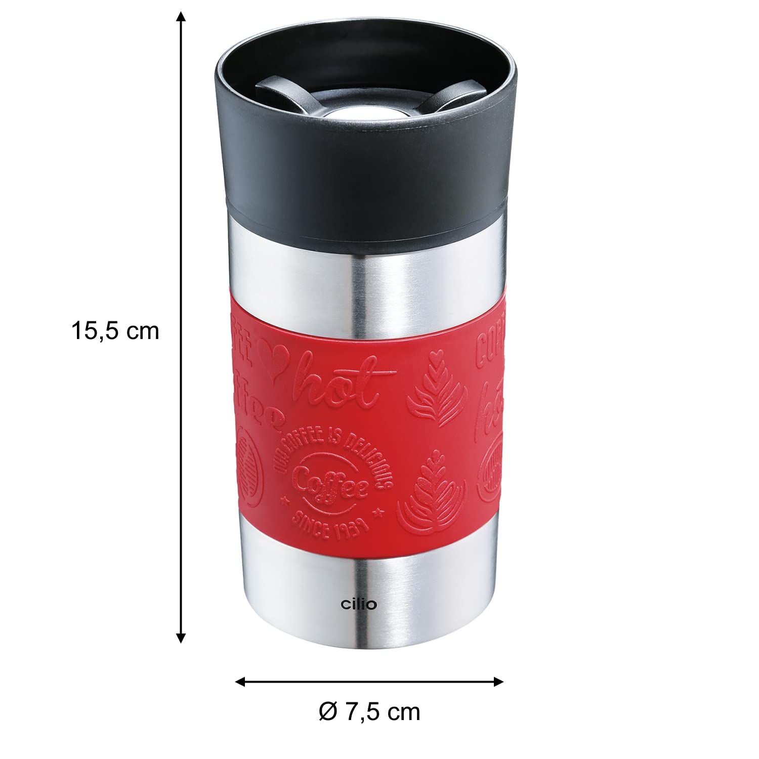 Cilio VIAGGIO Thermobecher, 300ml, rot, Becher To Go mit 360° Quick-Press-Verschluss, Doppelwandsystem, auslaufsicher, ideal für alle gängigen Kaffeevollautomaten/Pad-Maschinen (Packung mit 4)