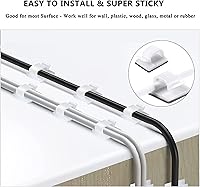Vista 4 de Kit organizador de cables blancos, 2 protectores de fundas de alambre, 41 clips autoadhesivos, 10 unidades + 2 rollos de bridas reutilizables y 100