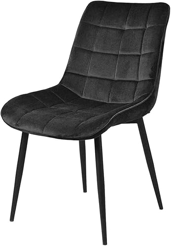 Miniatura 5 de asunflower Juego de 2 sillas laterales de cocina de terciopelo color negro, sillas de comedor acolchadas modernas y cómodas sillas de cocina con