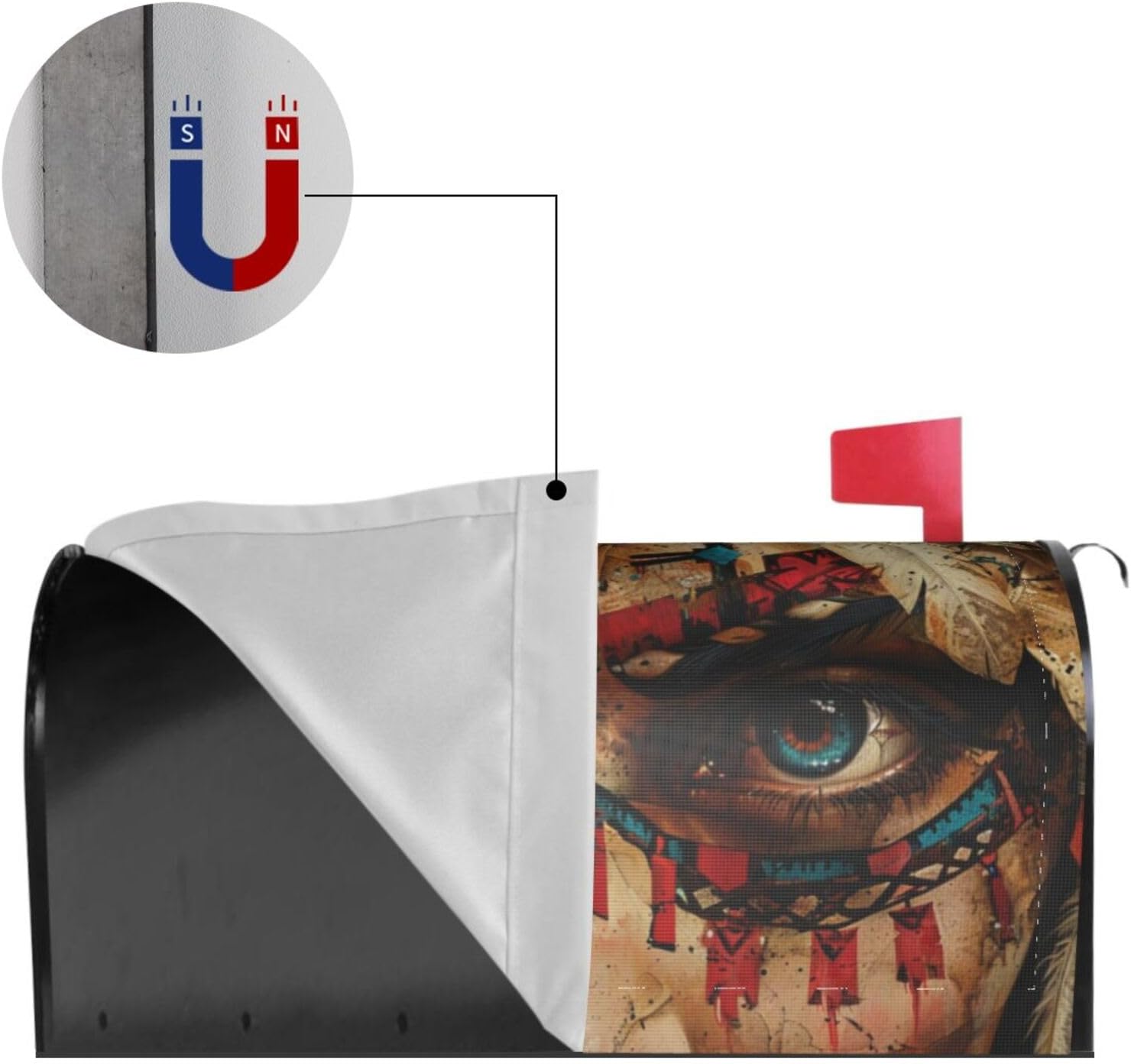 Native American - Mailbox Cover Magnetic Decor, Wraps Post Letter Box Decorative for Outside Garden Yard 25.5x21 in