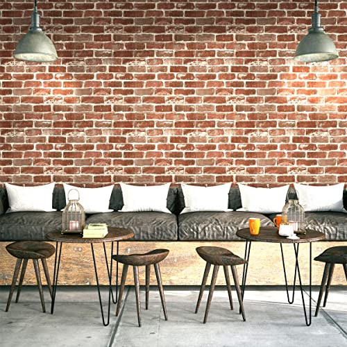 Brick Wallpaper Peel And Stick, Red Thicken Rustic Self Adhesive Removable Vinyl Film Roll For Wall Decoration Cover Countertops Furniture #TOP1