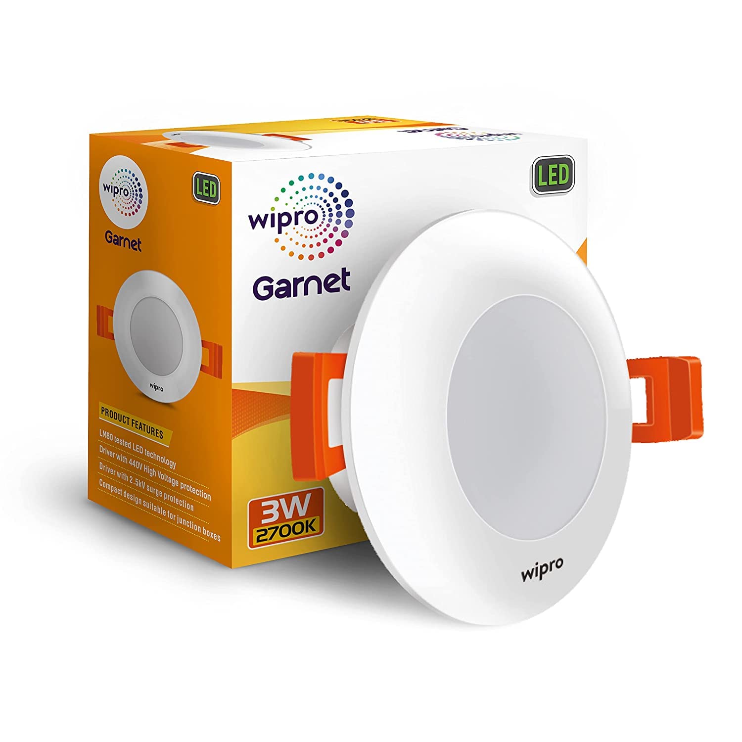 wipro Polycarbonate Garnet 3W LED Mini Downlight|Warm White (2700K)|Compact Design with 120ã° Beam Angle|Recessed Down Light for False Ceiling|Cutout - 2.3 Inch|Pack of 20