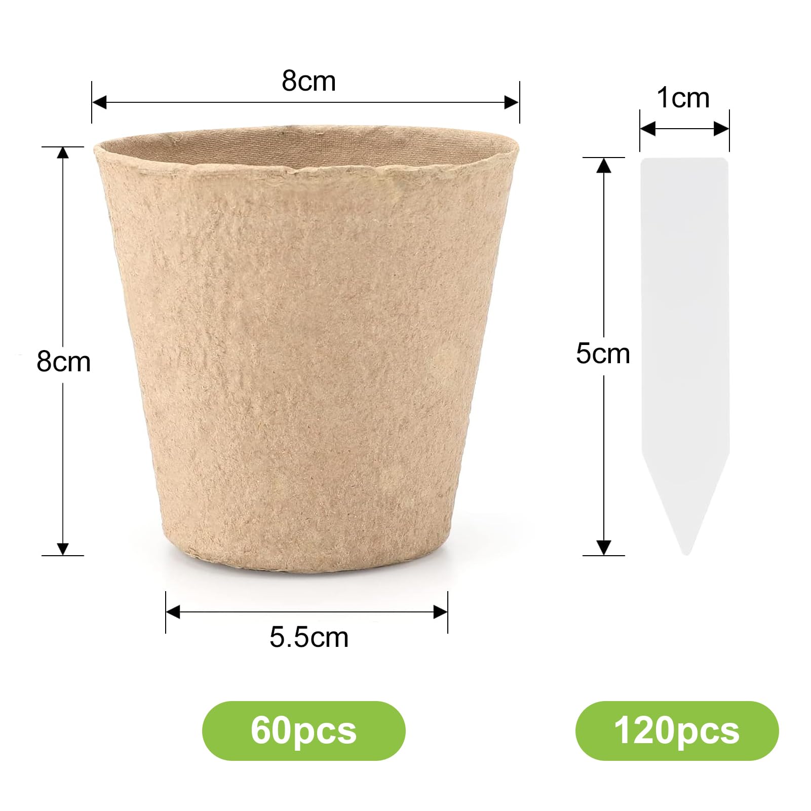 60 Piezas Pequeñas macetas de semillas de fibra biodegradables para plántulas con 120 Etiquetas de Plantas de Plástico