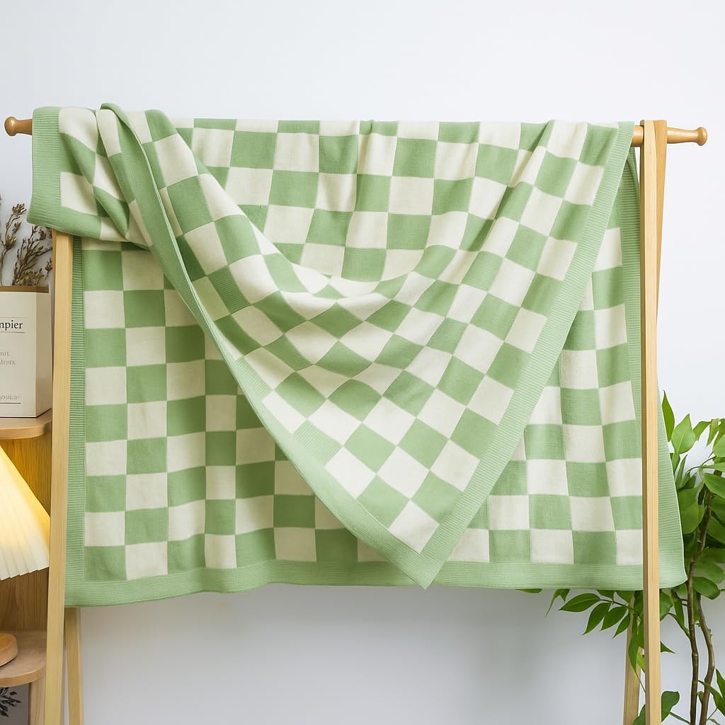 Cotton Knitted Checkered Baby Blanket for Boys and Girl Soft Cozy Lightweight Receiving Blanket for Nursery Baby Shower Birthday Newborn Infant Toddler Kids Gift Idea Sage Green-30x30