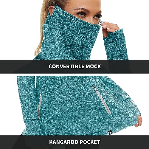 Soneven Women's Running Fleece Sweatshirts Cowl Neck Thermal Pullover Long Sleeve Shirt with Pocket and Neck Gaiter Face Mask3