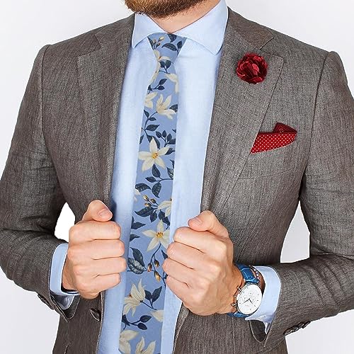 Image of Mantieqingway Floral Ties for Men Skinny Cotton Tie Flower Necktie