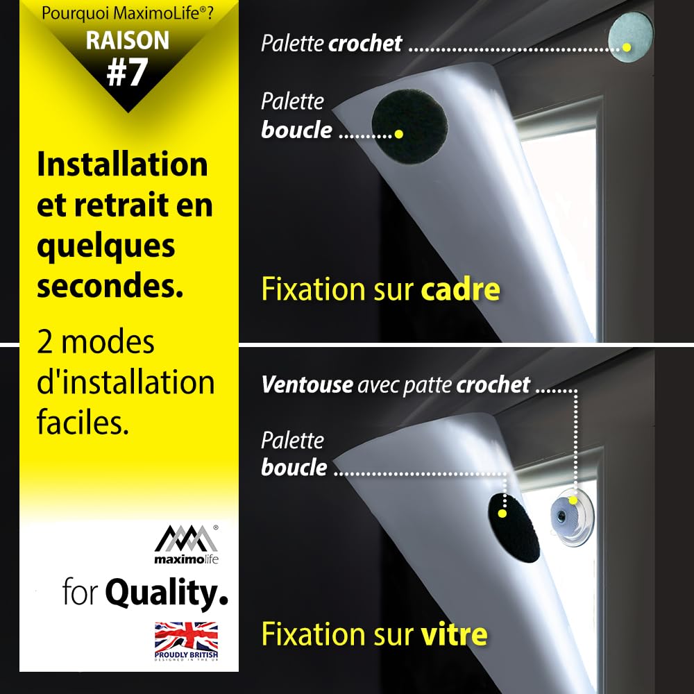 MaximoLife® Store occultant universel avec ventouses puissantes et crochet boucle robuste