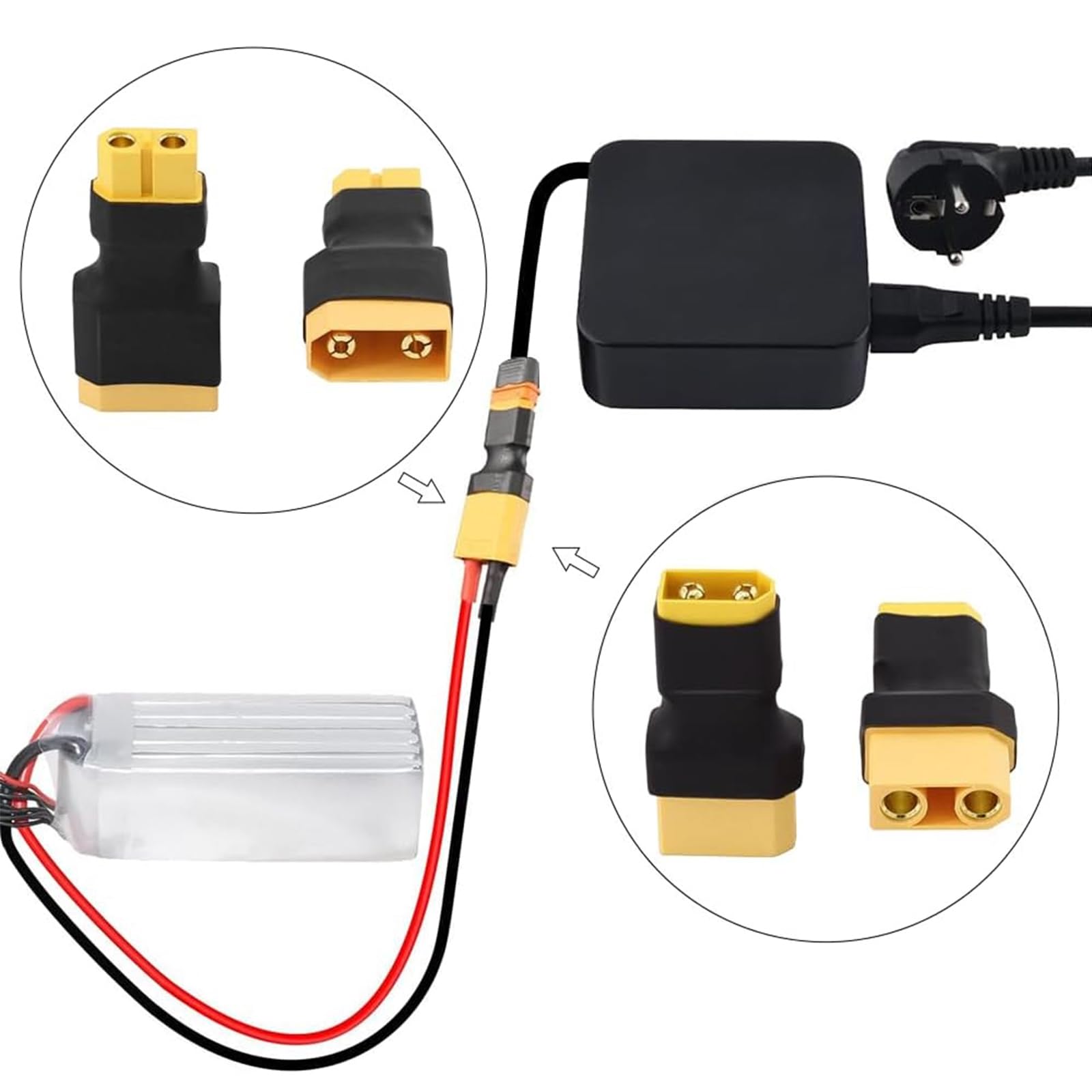 Powice 2 sztuki XT90 do XT60 adapter wtyczki, XT90 wtyczka do gniazda XT60