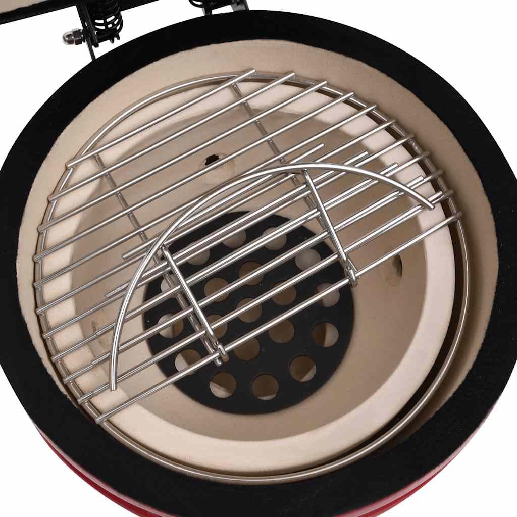 vidaXL Ceramiczny grill kamado z wędzarnią, 2-w-1, 56 cm, czerwony