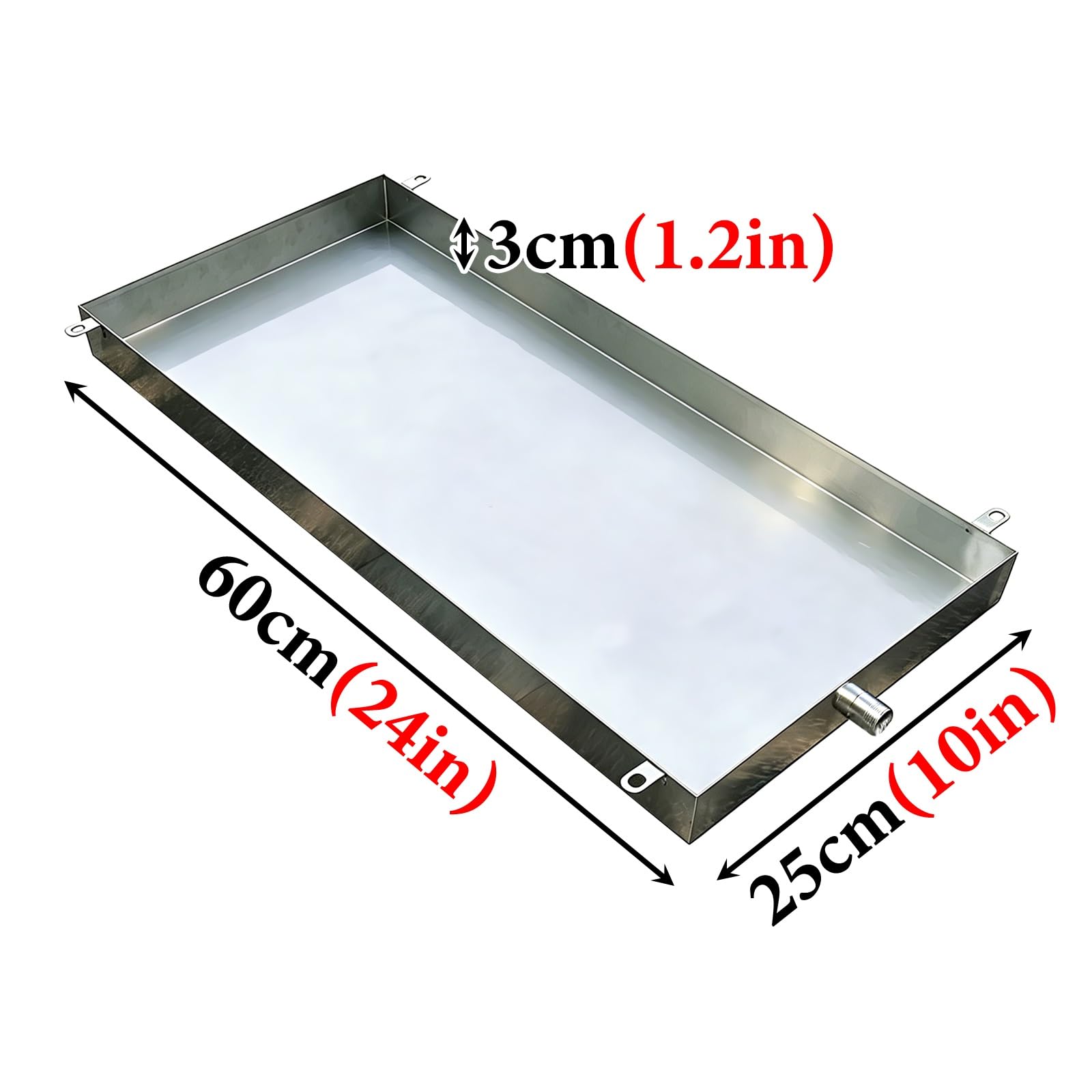 Bandeja Aire Acondicionado de Acero Inoxidable 304 con Tubo Desague | Espesor de 0,8 mm, a Prueba de Fugas, Bandeja de Drenaje Aire Acondicionado para uso en Interiore(25x60x3cm (10x24x1.2in))