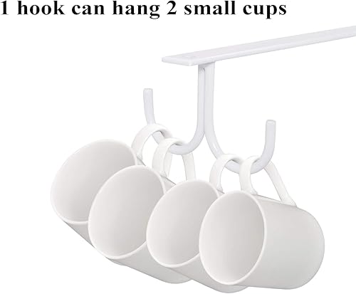 Miniatura 4 de Mocoum Estante organizador rústico para tazas debajo del gabinete, soporte para tazas debajo del estante, 12 ganchos colgantes para tazas, tazas de