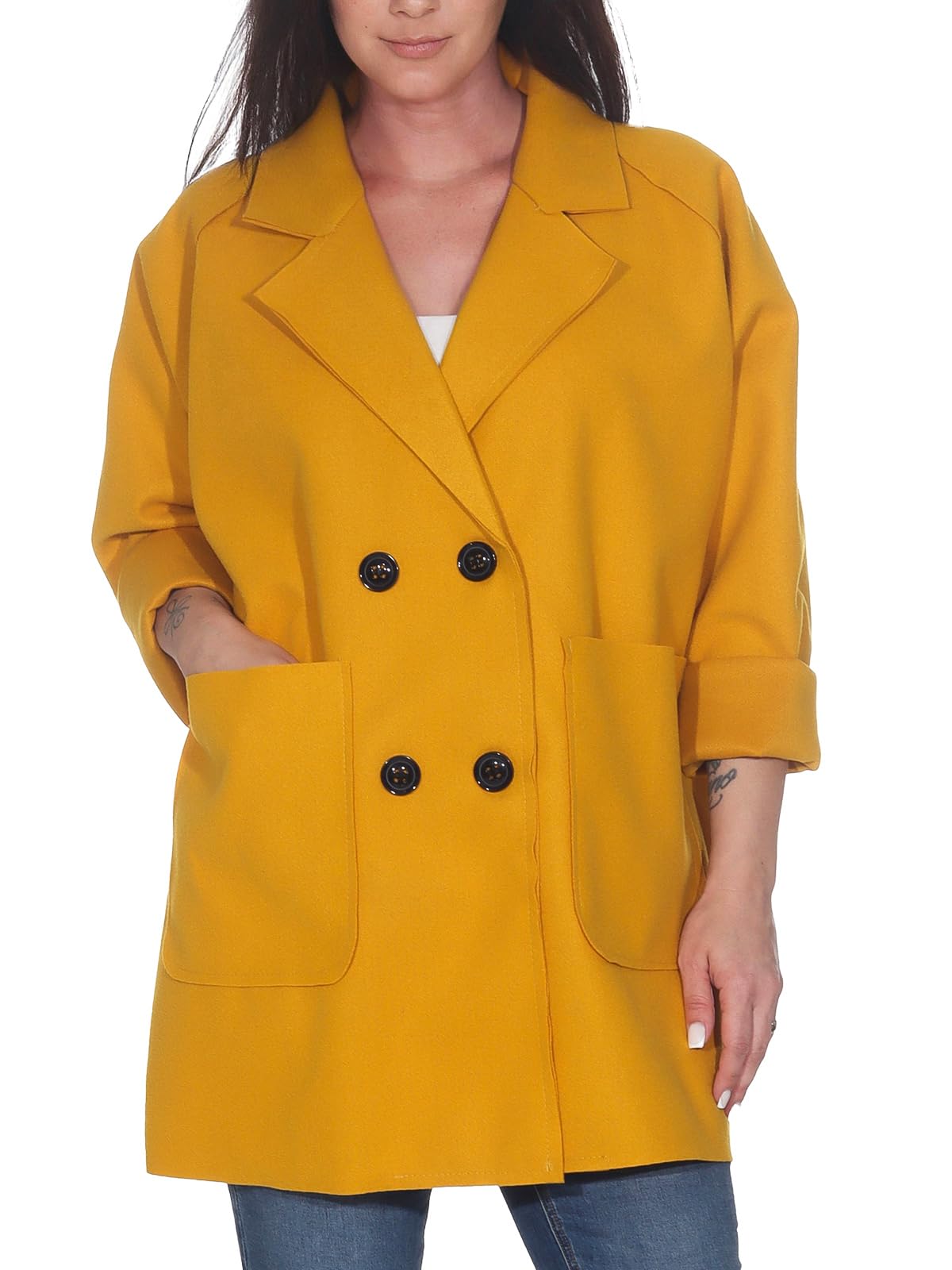 simarand Damen eleganter Kurzmantel Übergangsjacke Trench Coat Parka classisch 5590