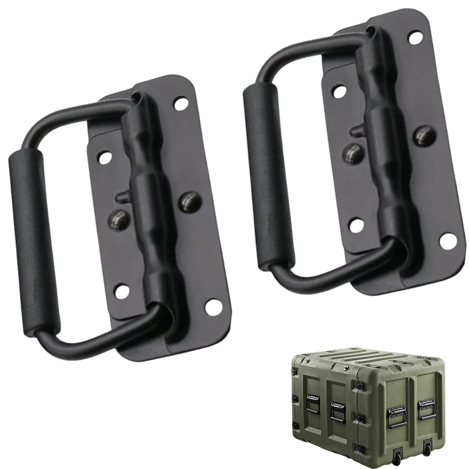 Jfangzhzh Black 2 Pcs Handles For Boxes,Flight Case Handles,100Mm Box Handles Spring Folding Metal Chest Handle,Flight Case Handle,For Toolbox Storage Boxes Luggage Replacement