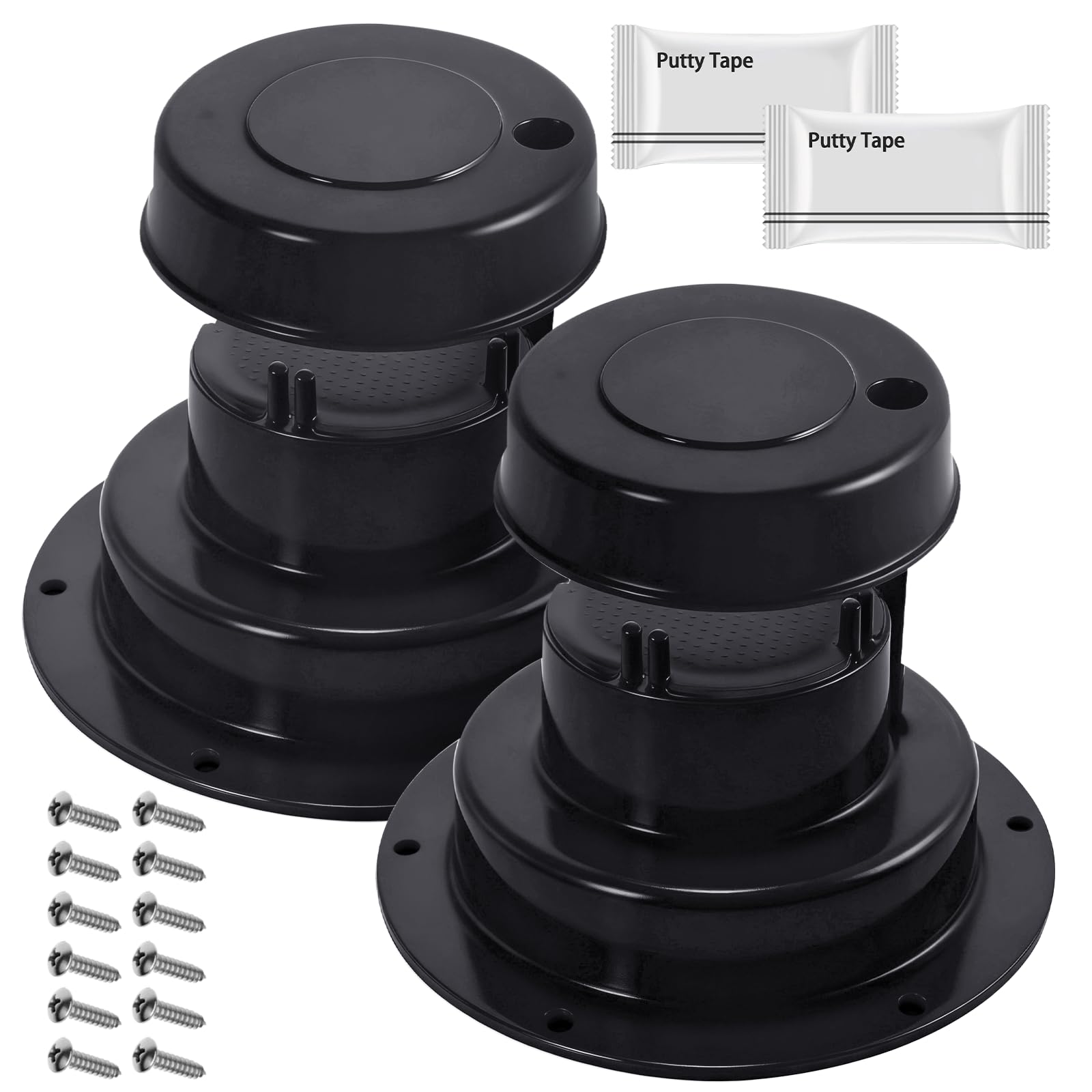 (2 Pack, Black RV Roof Vent Cover Kit with Putty Tape and Screws