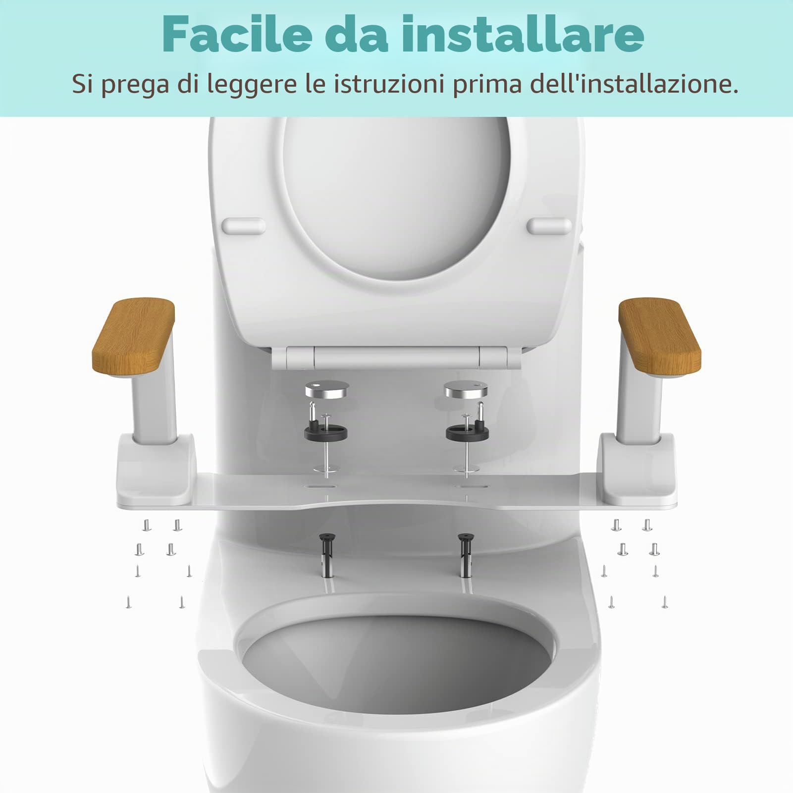 Maniglione WC Pieghevole - Supporto Sicurezza Fisso con Braccioli per Anziani & Disabili, Montaggio Istantaneo Senza Regolazione(Legno)