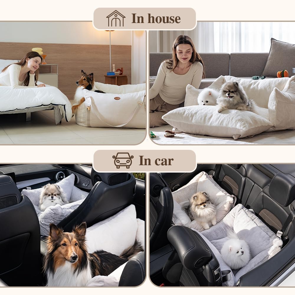 Celebrity Dog Car Seat – Durable Booster for Small, Medium & Large Dogs, Eco-Friendly Fabric & Artificial Leather, Detachable Washable Cushion, Travel & Safety (Green Gray, XL)