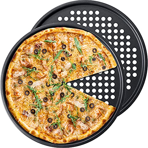 OJelay Pizza Pans with Holes 12 Inch 2 Pack Perforated Baking Pan Pizza Crisper Nonstick Round Pizza Baking Tray