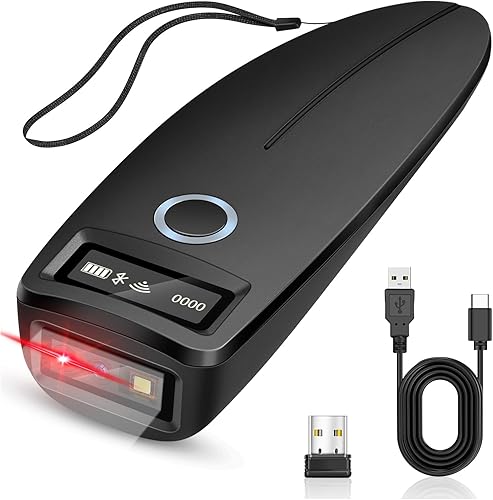 KUIIYER Mini escáner de código de barras Bluetooth, escáneres inalámbricos 2D QR 1D de código de barras con pantalla digital OLED y voz AI, pequeño