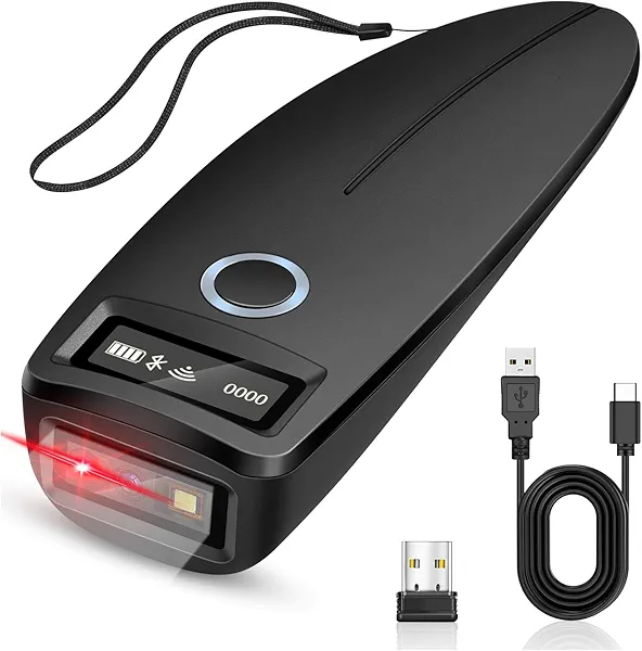 KUIIYER Mini Bluetooth Barcode Scanner, Wireless 2D QR 1D Bar Code Scanners with OLED Digital Display & AI Voice, Small Portable Handheld Barcode Reader for iPhone, Android, iPad, PC Computers & POS