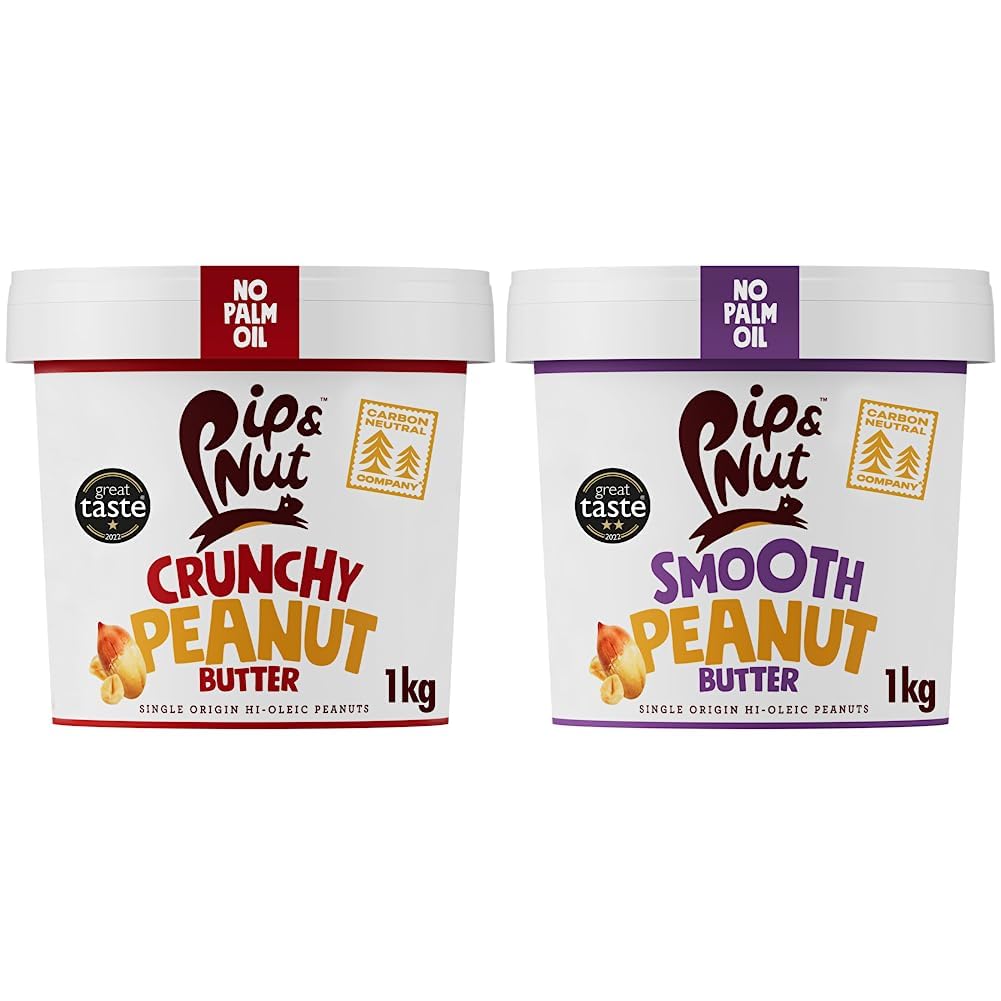 Pip & Nut Peanut Butter Lover Bundle | 1kg Smooth Peanut Butter & 1kg Crunchy Peanut Butter | Natural Nut Butter, No Palm Oil, No Added Sugar, Hi-Oleic Peanuts