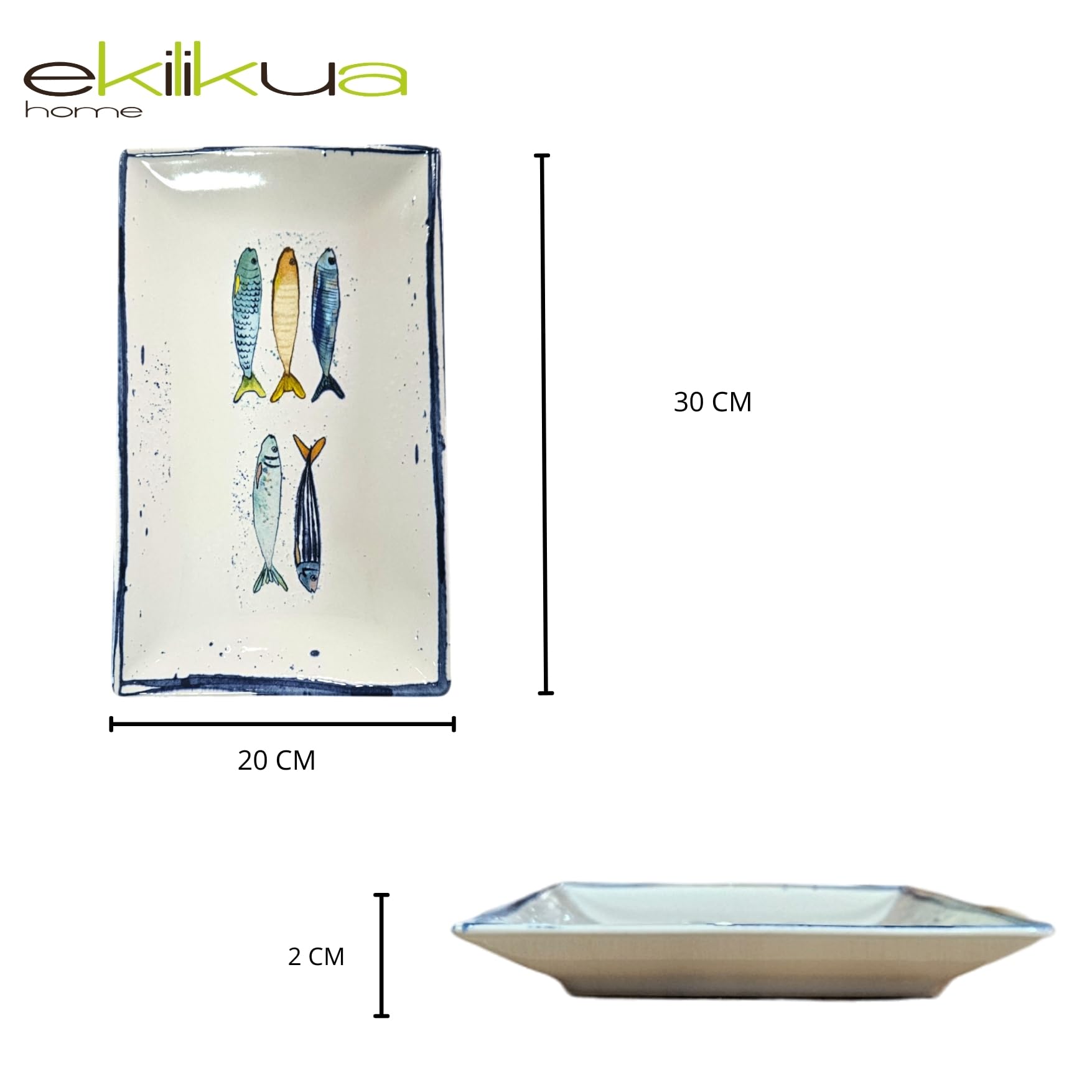 Vajilla de cerámica con dibujos de peces | Cuenco Cerámica | Plato de Cocina | Fuente Vajilla de Porcelana Vintage Diseño | Ideas de Regalos Hogar (Fuente Peces 30X20)