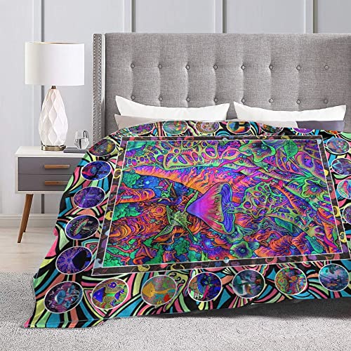 Blanket Psychedelic Mushrooms Print Throw Soft Warmth Flannel Lightweight Cozy Baby Blankets Psychedelic Mushrooms Throw Blanket Psychedelic Mushrooms Bedding Decor For Sofa Couch Chair Bedroom80 X60 #TOP3