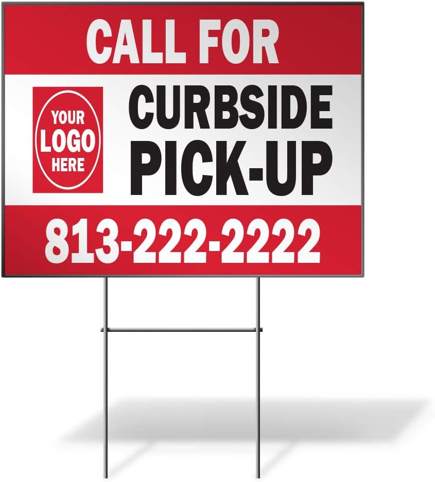 Fastasticdeals Call for Curbside Pick up Logo and Phone Number Custom Personalized Yard Sign Wheatherproof for Sale Sign 24Inx18In 1 Side Print