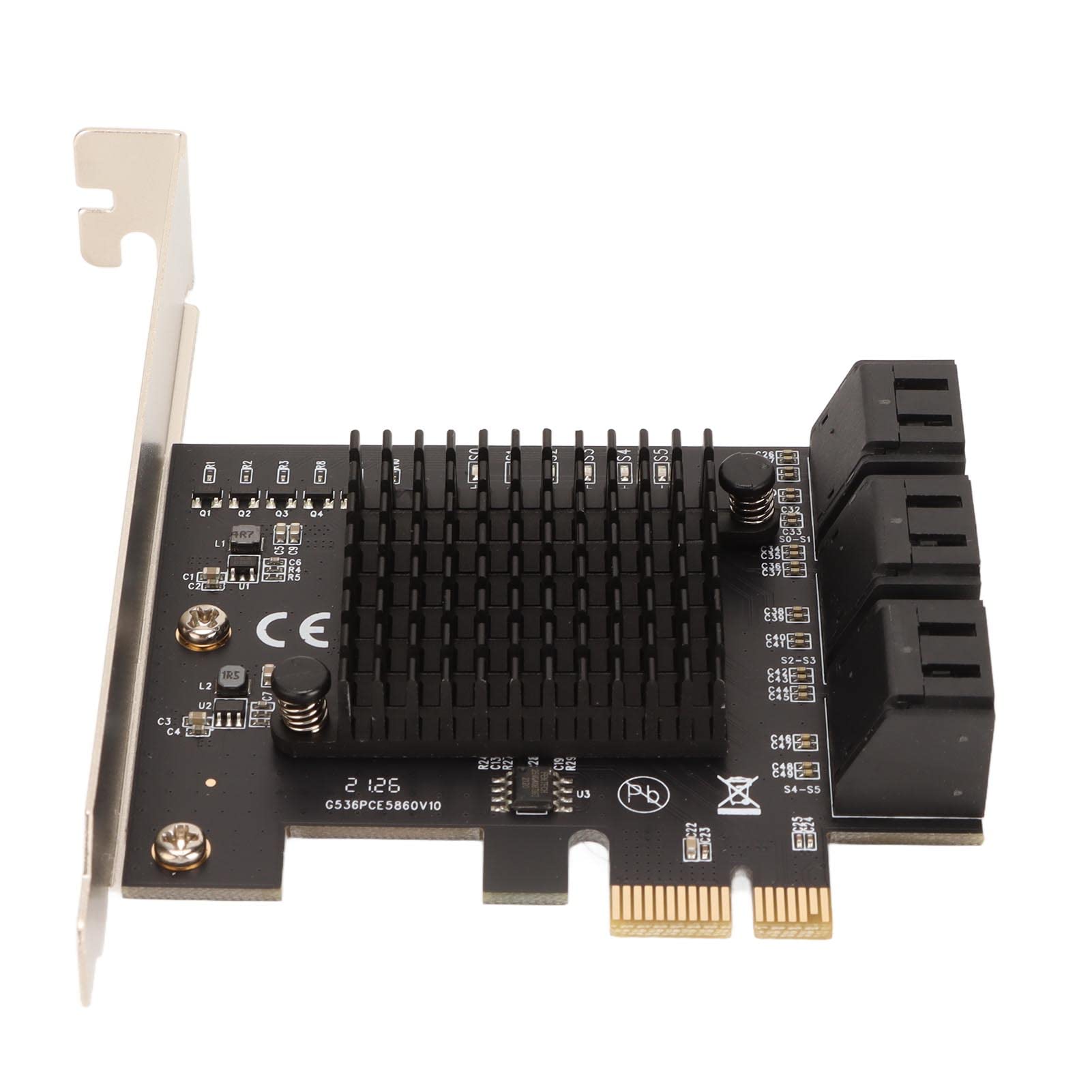 Tarjeta de Expansión PCIe 3.0 a 6 Puertos SATA, 6 Interfaces SATA3.0, Velocidad de Transferencia de 6 Gbps, Chip de Control Principal Jmb585 Pines Chapados en Oro Compatible con Windows 7 Compatible