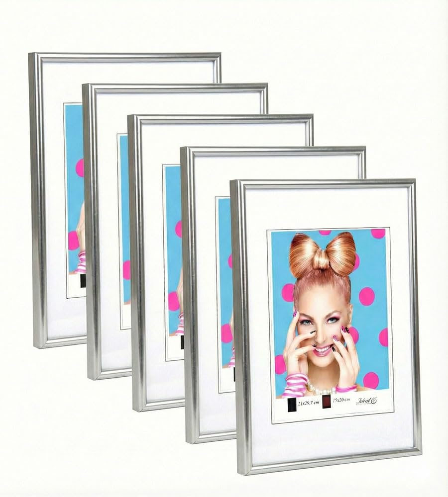 KM FOTO 3er 5er Set Photo Style Set Bilderrahmen Wanddeko Collage Poster Kunststoff Rahmen: Farbe: 5er Pack Silber | Format: 40x50