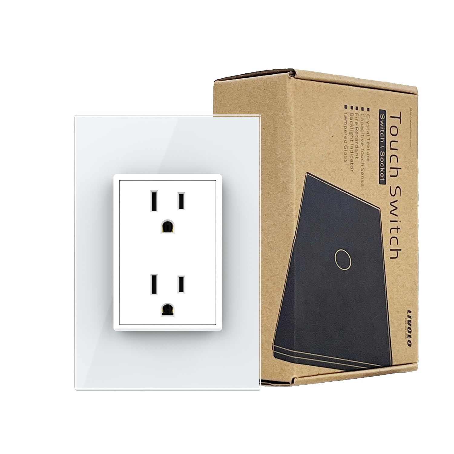 White US Standard Vertical Duplex Receptacle Electrical Outlets with Tempered Glass Panel(15A),AC 110~220V,VL-C5C2US-11