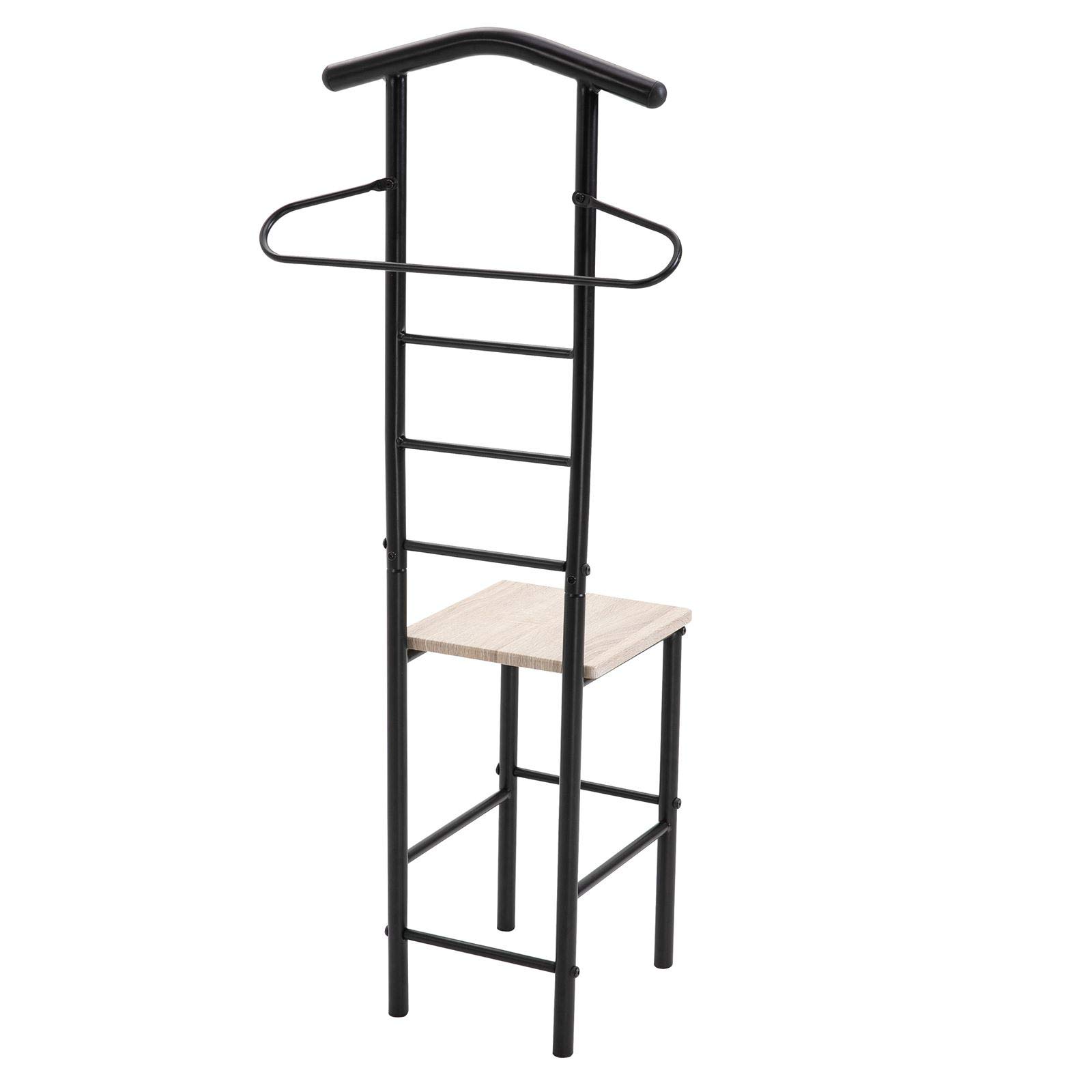 CARO-Möbel Herrendiener JIVO Stummer Diener Kleiderständer, Metallgestell schwarz und Ablage in Sonoma Eiche, 121 cm, Garderobe mit Hosenbügel