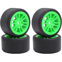 4PCS Pre-Mounted On-Road Drift Racing Smooth Rubber Tires and Wheel Rims Set 7MM Hex for 1/28 Losi Micro-T WL244016 RC Car Upgrades Parts Green