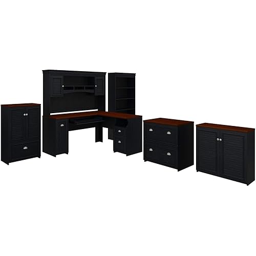 Bush Furniture Accent Cabinet with Doors has one Fixed and Two Adjustable Shelves for Reference Materials, Office Supplies and More