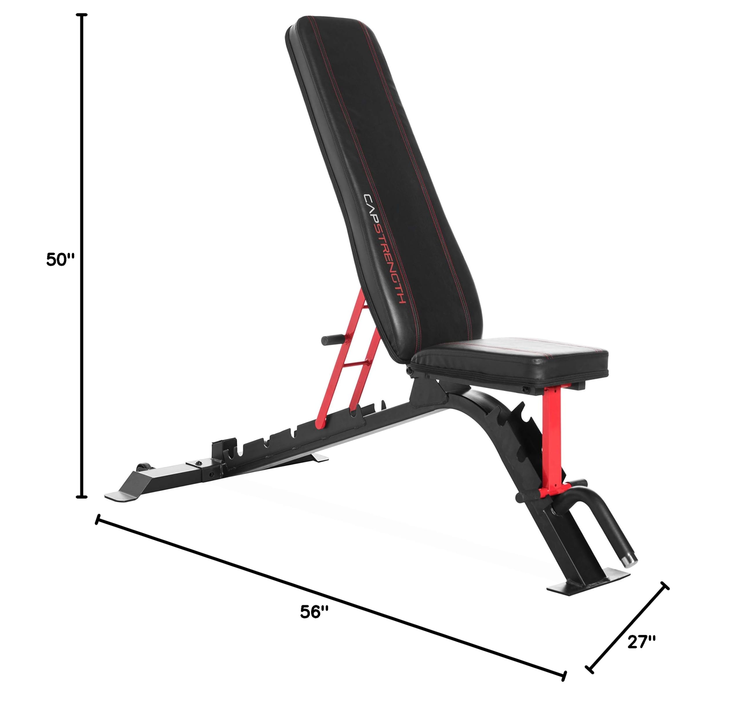 Barbell Strength FID Workout Bench | Flat Incline Decline Positions, Black/Red