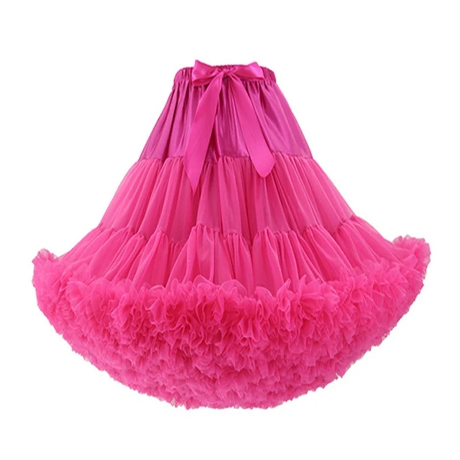 CGUOHU Women’s Petticoat Knee Length Women's Soft Puffy Tulle Petticoats Lolita Ballet Dance Pettiskirts Costume Tutu Skirts Layered Underskirt 55CM Long for Wedding, Formal Dress(Rose red)